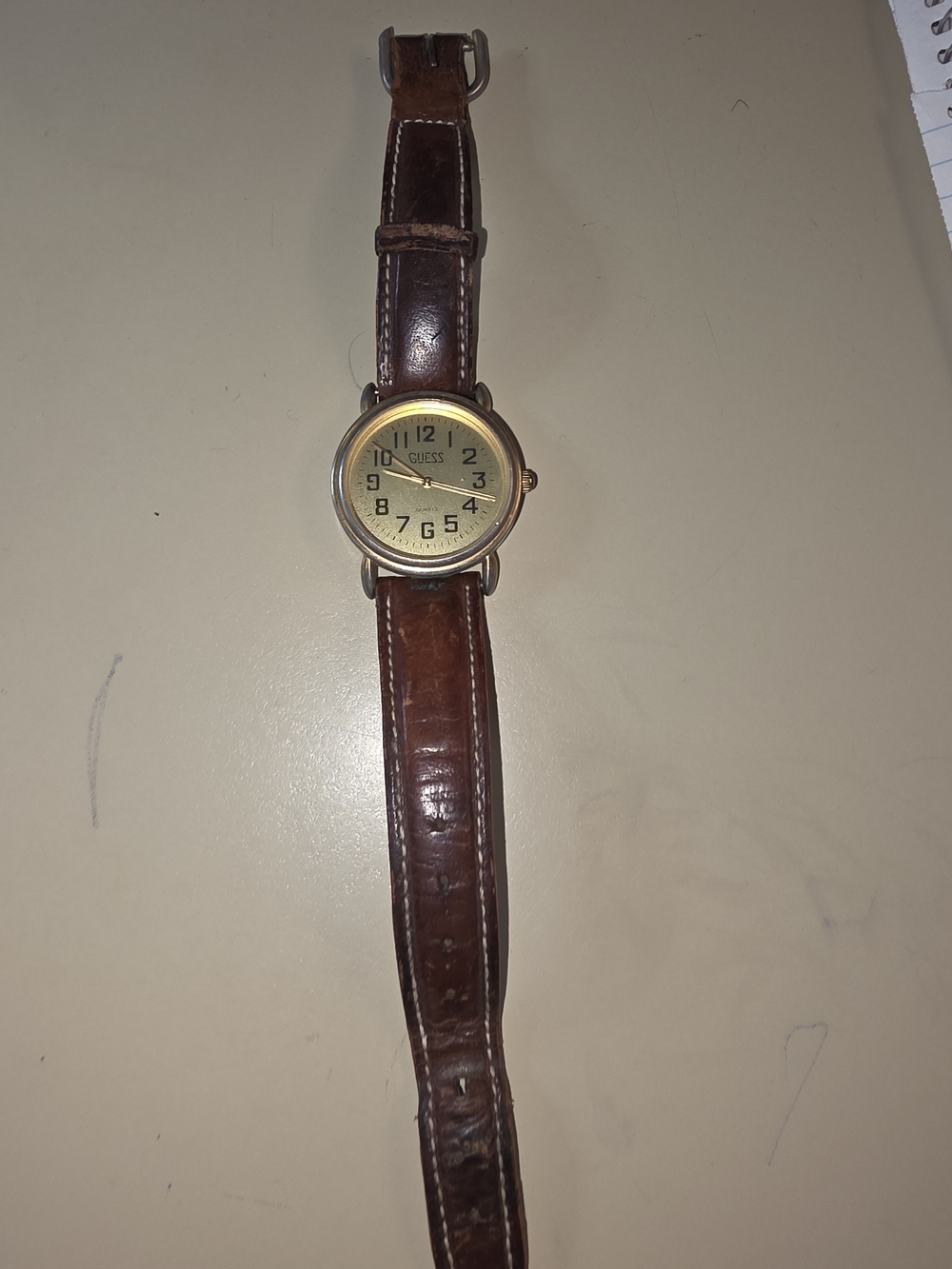 GUESS Vintage Brown Leather Strap Watch